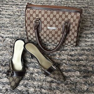 Beige and Brown Monogram Heels + Purse